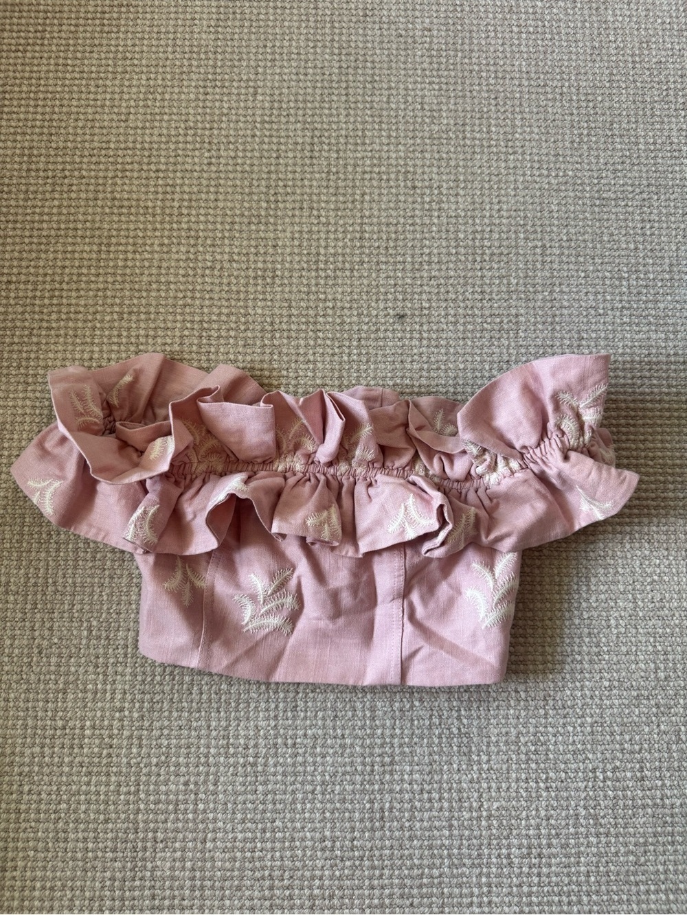 Zara Pink Ruffle Off-Shoulder Crop Top